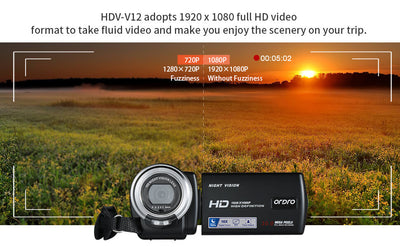 Videocamera ORDRO HDV-V12 Videocamera Videocamera digitale Youtube Vlogging Registratore videocamera （standard）