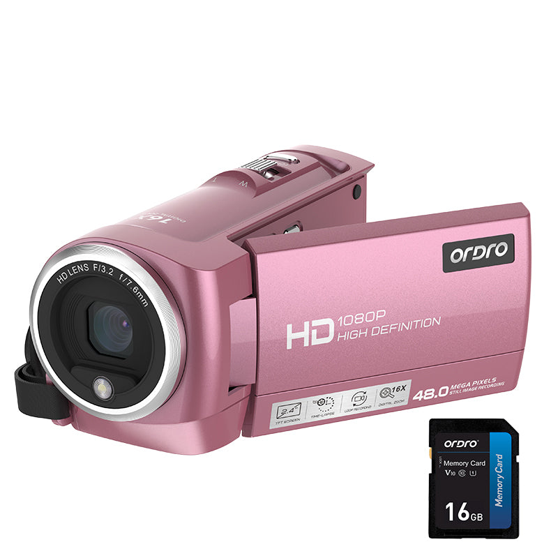 ORDRO ビデオカメラ デジタルカムコーダー 4800万画素 16倍ズーム YouTube用Vlogカメラ 16GBカード付き
