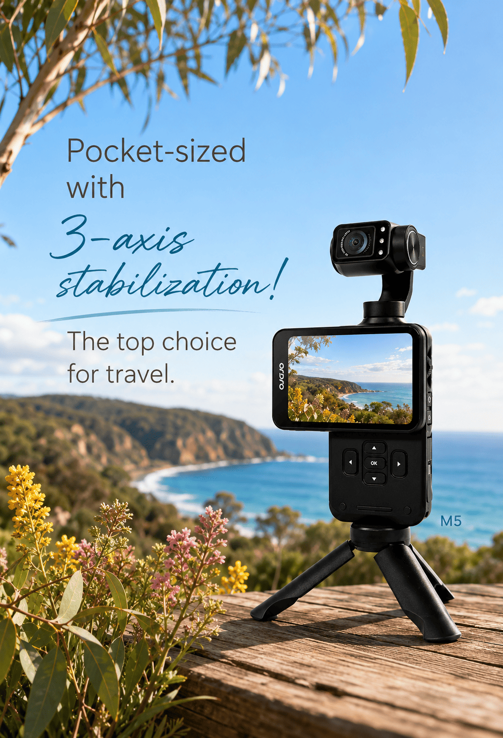 Carica il video: travel pocket camera with gimbal ordro M5