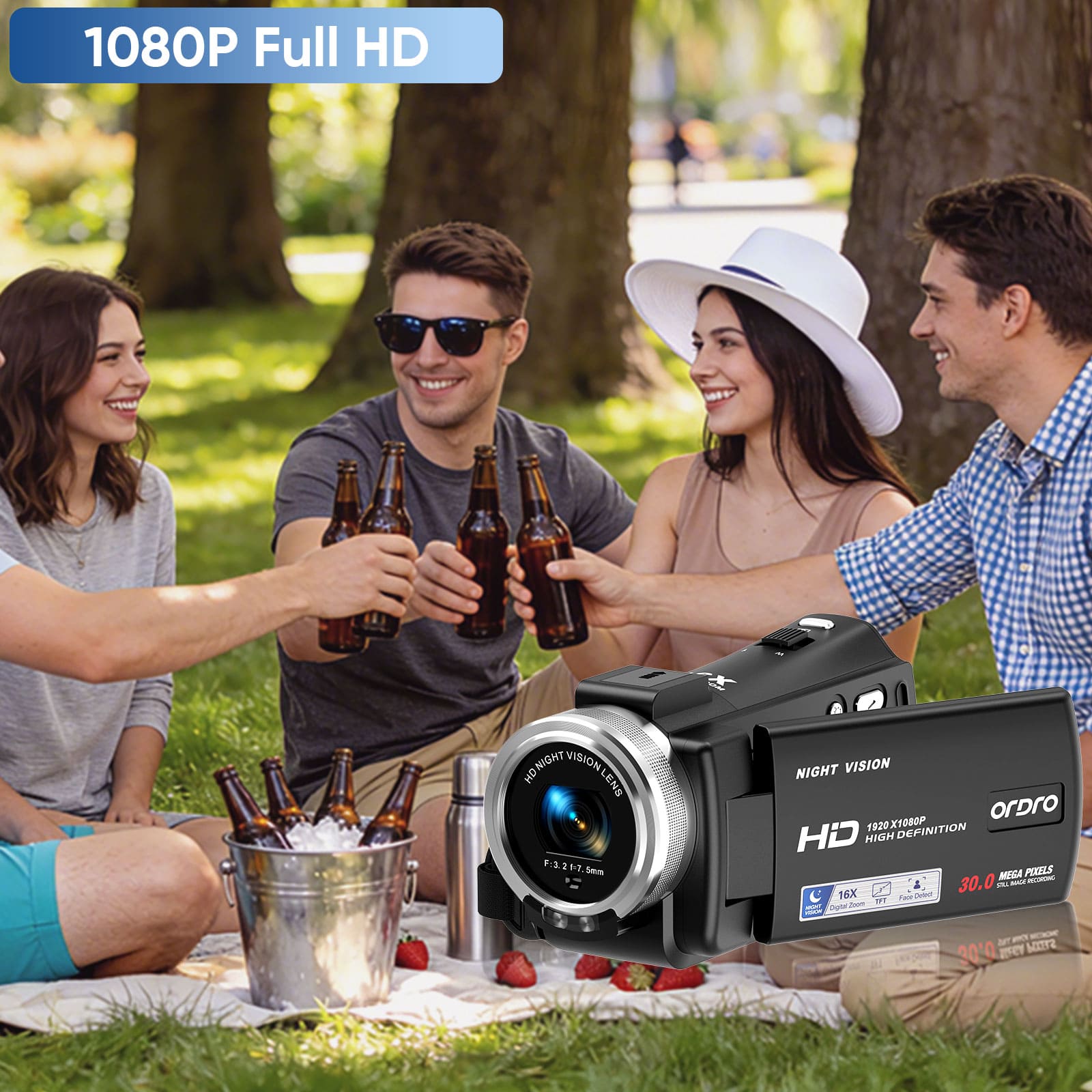 ORDRO HDV-V12 Video Camera Camcorder 16X Digital Zoom Night Vision Recorder 3.0 Inch Rotation LCD