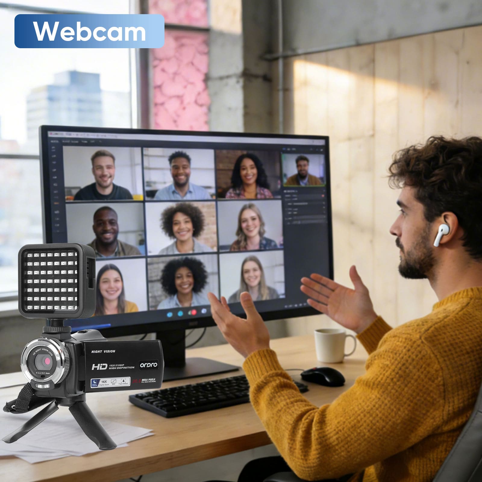 ORDRO HDV-V12 Video Camera Camcorder 16X Digital Zoom Night Vision Recorder 3.0 Inch Rotation LCD