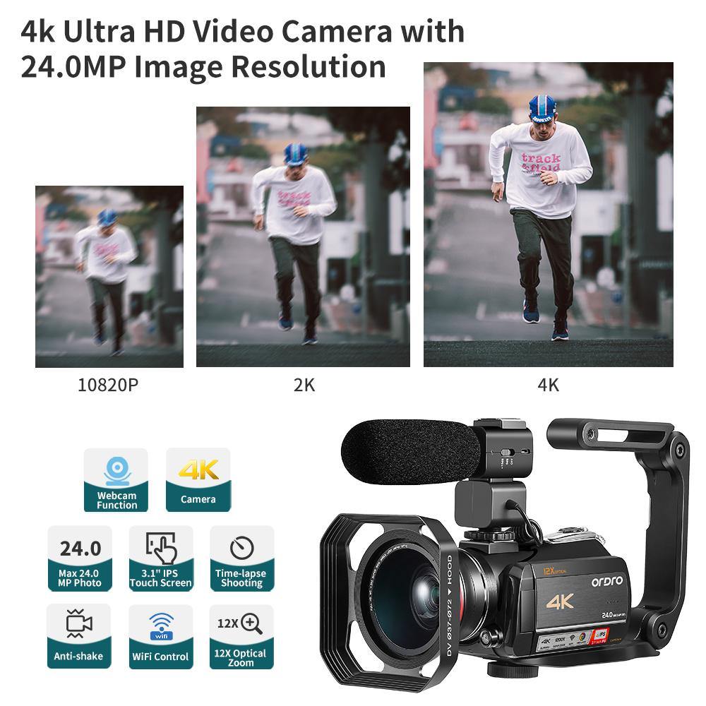 ORDRO HDR-AC5 4K Camcorder 12X Optical Zoom | Use the hands of the 