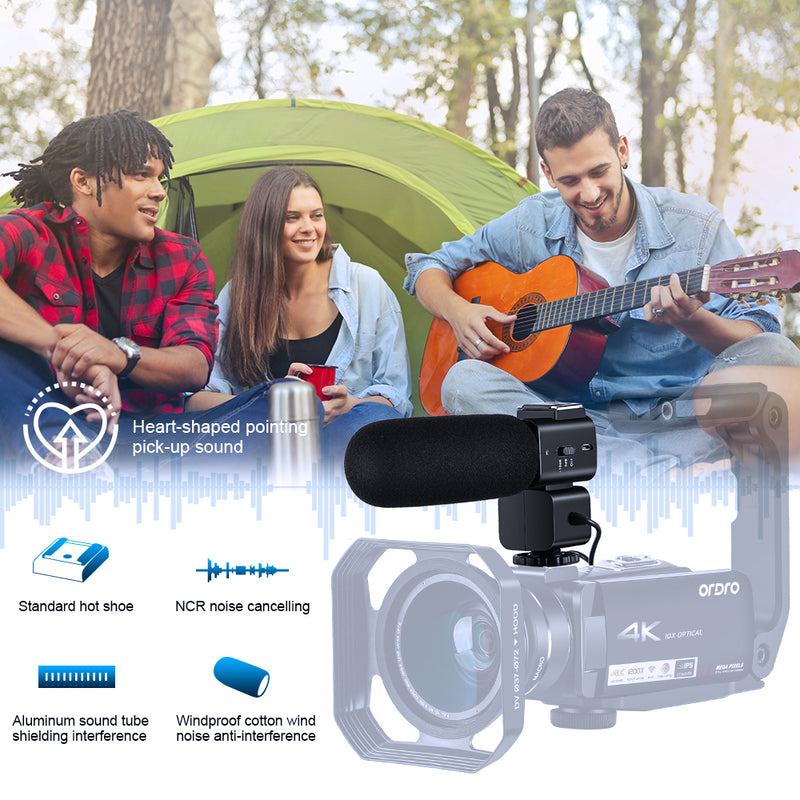ORDRO HDR-AC7 YouTube ライブ ストリーム カムコーダー ビデオ カメラ FHD 24MP 120X デジタル ズーム 10X 光学 WiFi IPS タッチ スクリーン キット