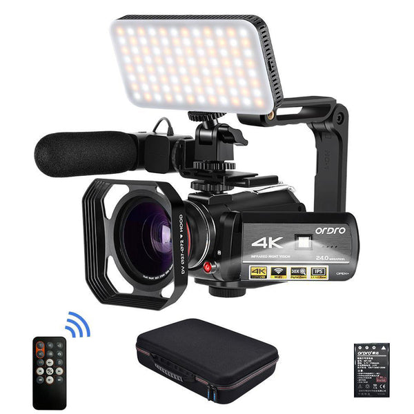 ORDRO 4K WiFi Digital Videokamera AC3 Ultra HD 60FPS Infrarot-Camcorder mit 30-fachem Digitalzoom und IR-Fernbedienung