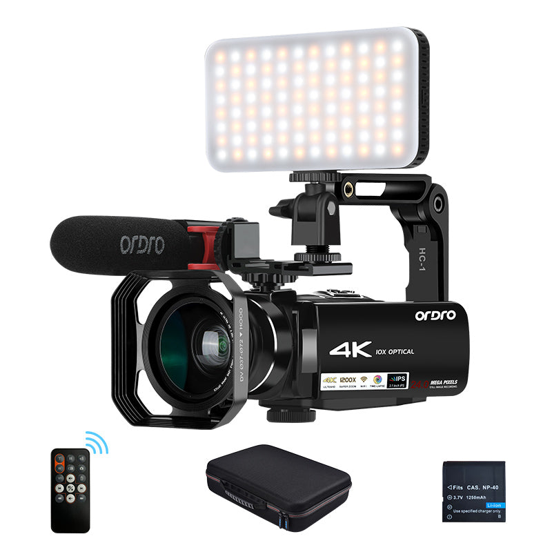 ORDRO HDR-AC7 YouTube Live Stream Camcorder Videokameras FHD 24 MP 120-facher digitaler Zoom 10-fach optischer WiFi-IPS-Touchscreen-Kit