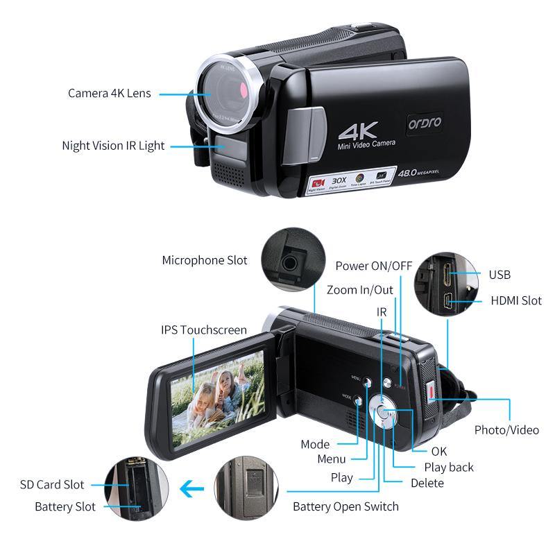 Ordro 4K Video Camera Digital Camcorder for r Vlog IR Night