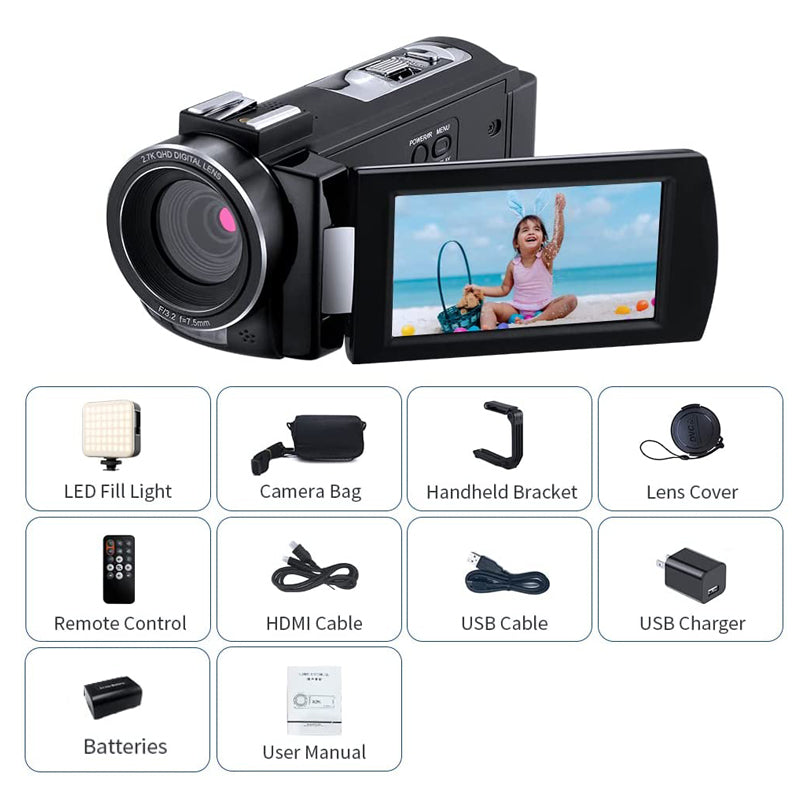 ORDRO HDV-AE7 2.7K كاميرا فيديو Youtuber للمبتدئين وكاميرا فيديو للأطفال