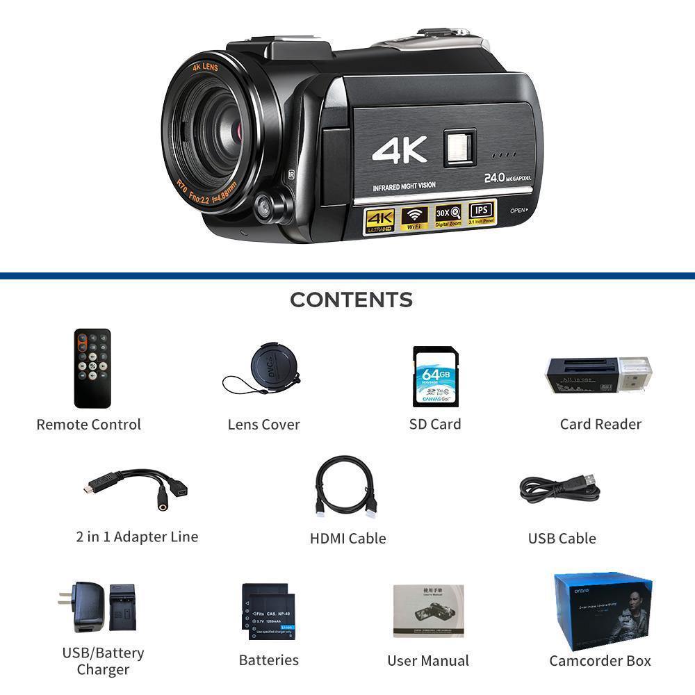 ORDRO HDR-AC3 Night Vision 4K Camcorder - Main Image