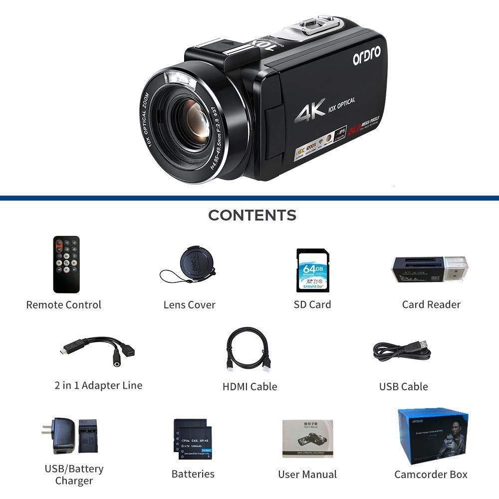 ORDRO AC2 4K ビデオカメラ デジタルビデオカメラ 日本語説明書 