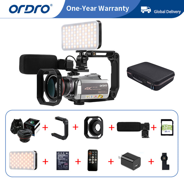 كاميرا فيديو 4K كاميرا فيديو فائقة الدقة 28 ميجابكسل 64X كاميرا زووم رقمي ليوتيوب ضوء الأشعة تحت الحمراء كاميرا واي فاي بث مباشر ORDRO HDR-AZ50