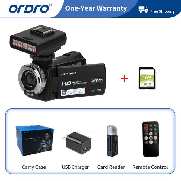 ORDRO HDV-V12 كاميرا فيديو كاميرا فيديو رقمية Youtube Vlogging مسجل كاميرا مع ضوء رؤية ليلية بالأشعة تحت الحمراء