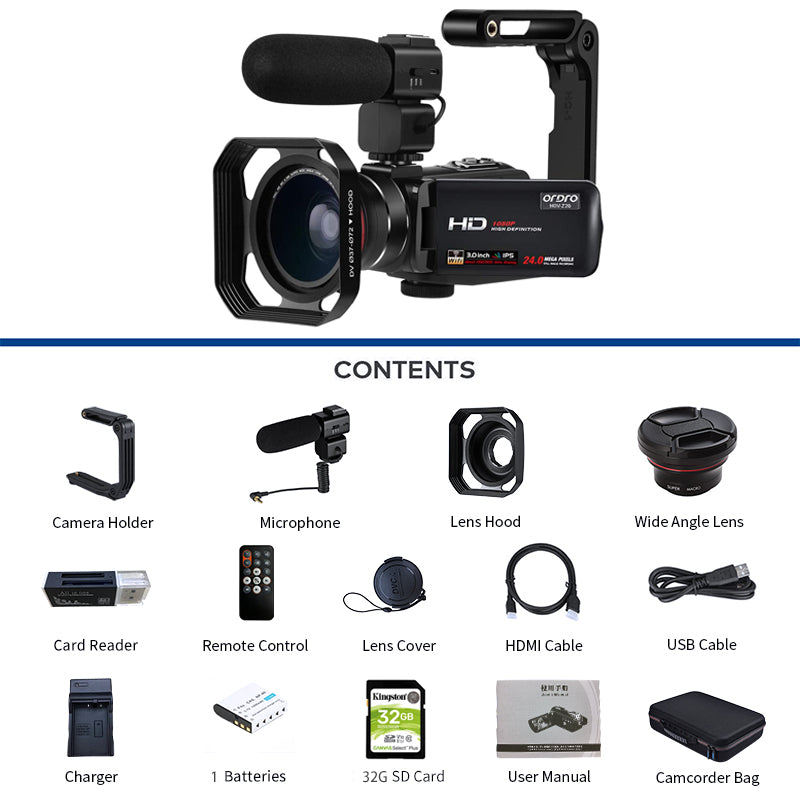 ORDRO HDV-Z20 16X デジタル ズーム ビデオ カメラ キット