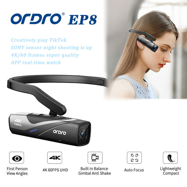 ORDRO EP8 FPV Wearable Action 4K POV Camcorder Vlog Camera for 
