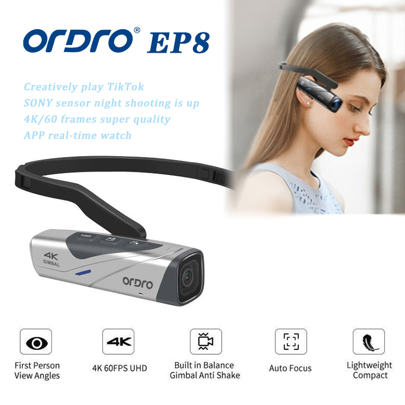 ORDRO EP8 FPV ウェアラブル アクション 4K POV ビデオカメラ Vlog カメラ Youtuber Cam 用 (EP8 のみ + SD カードとリモートではありません)